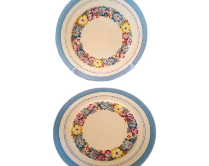 Royal Albert Dorothy China DIshes | Set 4 Blue Border Floral Luncheon Plates