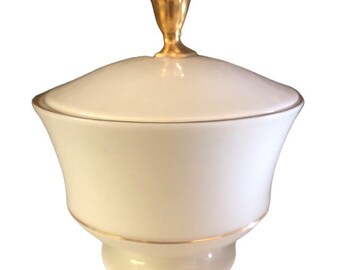 Vintage Lenox China Porcelain White and Gold Candy Lidded Candy Dish | Made in USA