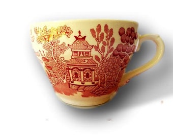 Churchill Pink Willow Teacup: Vintage Rosa Transfer Ware, Made in England