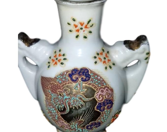 Japanese Pottery Miniature Vase with Handles | Satsuma Design Small Handmade