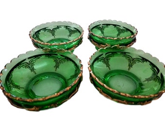 Vintage Heisey Berry Bowls | Green and Gold Christmas Bowls | Mid Century | Set of 4