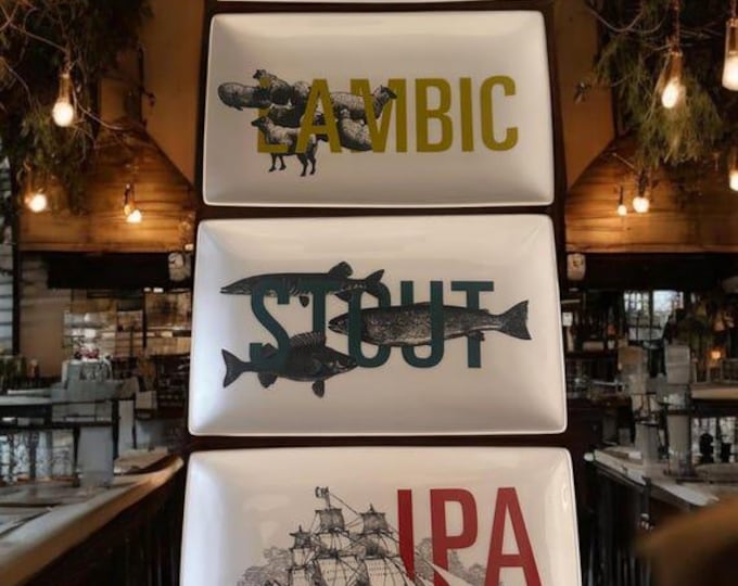Crate & Barrel Craft Beer Snack Plates: Bock, Stout, IPA, Lambic - Set of 4