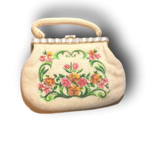 Vintage Beaded Floral Purse: Handmade Evening Handbag by Laura USA
