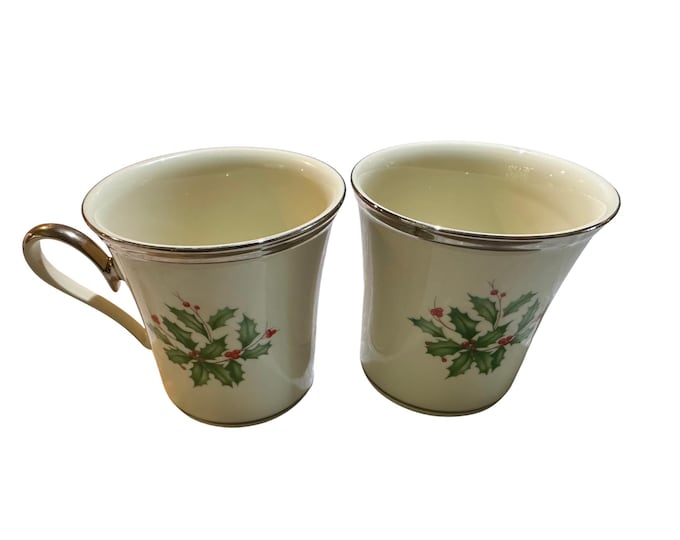 Coffee Mugs Set of 4 American Made Lenox Christmas China Holiday Platinum