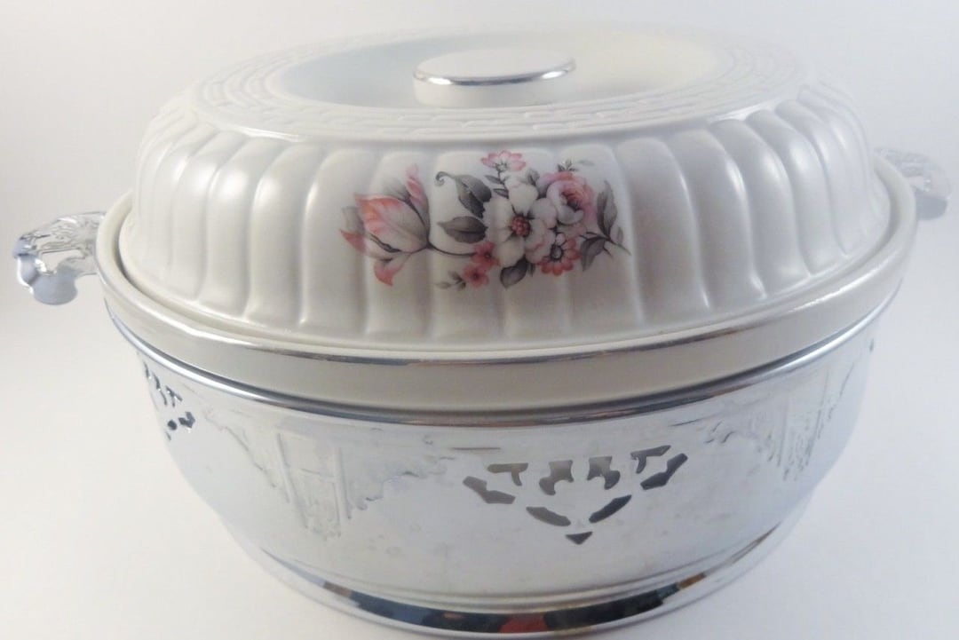 HALL キャセロール Hall China フローラルキャセロール皿（クロームホルダー付き