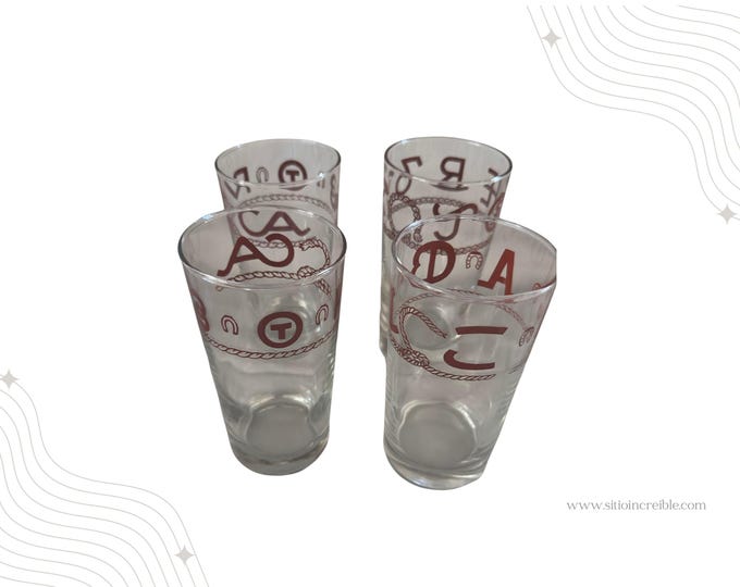 Libbey Western Glassware Tumblers Brown Cattle Brands Set of 4
