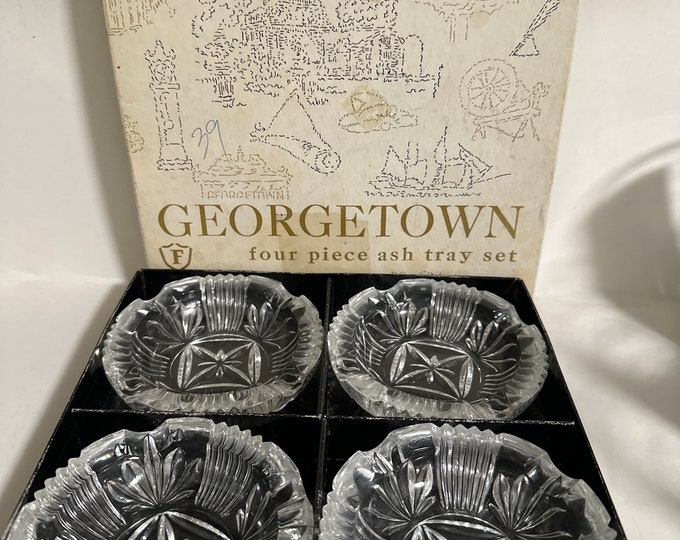 Ashtray Federal Glass Georgetown Crystal Ash Tray Set | Etched Glass Smoking Accessories,