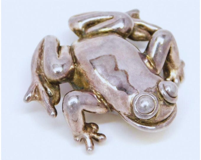 Vintage Sterling Silver Frog Pin - Bat Ami Israel - 1970s Jewelry