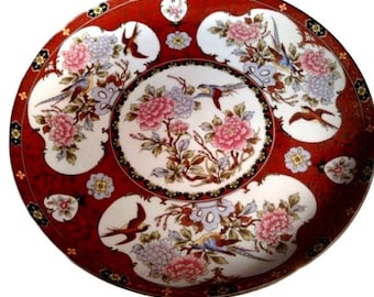 Arnart Japanese Art Plate, Red Porcelain Wall Hanging Plate, Home Decor