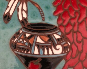 Ceramic Art Tile Coaster Chili Ristras