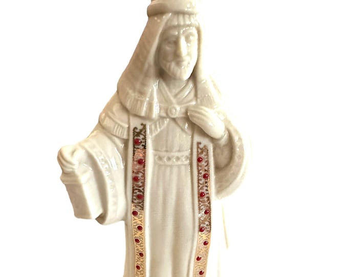 Nativity Figurine King Melchior, Jeweled Collectible, Handcrafted Decor