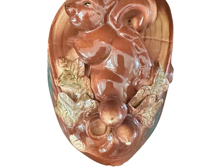 Vintage Schrader Squirrel On A Log Wall Pocket Mid Century Wall Hanging Cabin Decor