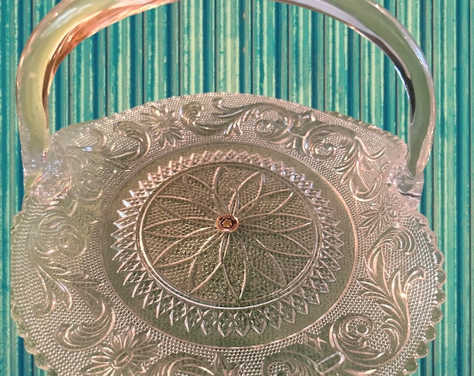 Vintage Westmoreland Clear Sandwich Glass Princess Feather Small Crystal Basket | Gifts For Mom