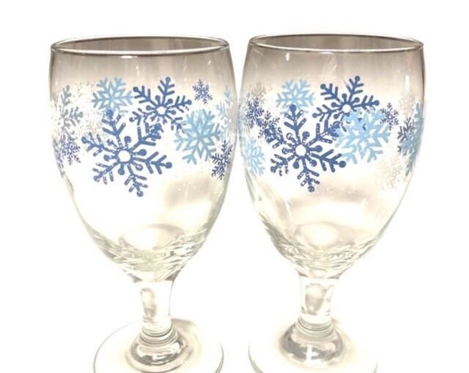 Libbey Glasses Snowflake Stemmed Goblets: Winter Water Glasses, Set of 2
