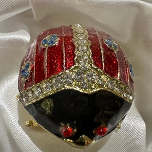 Bejeweled Ladybug Trinket Box: Red Enameled Brass Stash Box