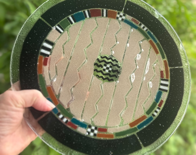 Fused Art Glass Plate | African Tribal Geometric Design