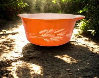 Pyrex Schüssel Herbsternte Weizen, Orange Vintage Küchendekor