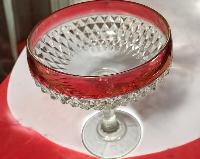 Indiana Flash Glass Compote: Red & Clear Diamond Point EAPG Candy Dish