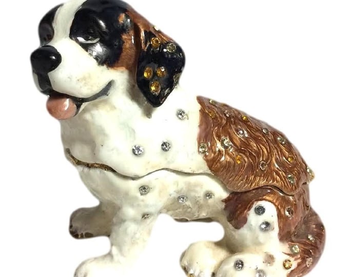 Saint Bernard Trinket Box | Bejeweled Enameled Rhinestone
