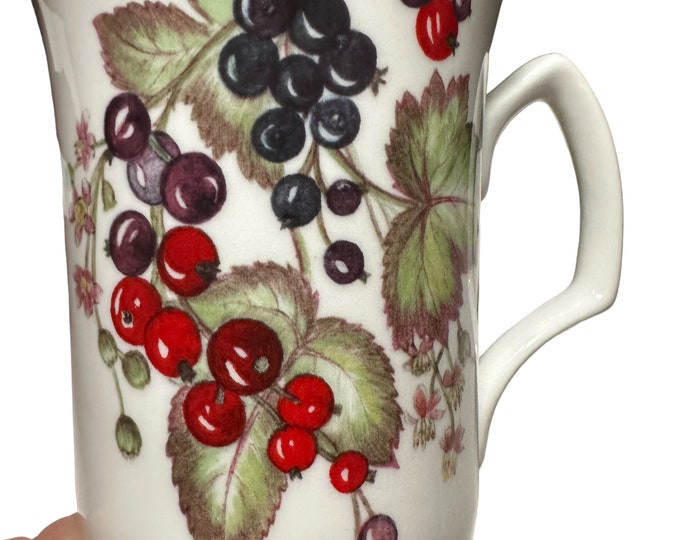 Queensway Bone China Mug: Vintage Fruit Currants Design, Staffordshire England