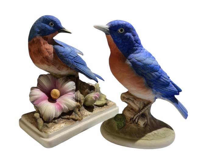 Set of 2 Blue Bird Figurines by Lefton China, Vintage Ceramic Bird Statues, Spring Decor, Collector’s  Nature-Inspired Home Accent