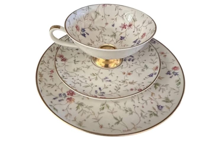 Vintage Bavaria Bone China Dessert Set: Floral Tea Cup, Saucer & Plate with Gold Trim