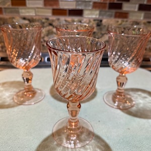 Pink Swirl Vintage Wine Goblets Set of 4 | Rosaline Optic Crystal Stemware & Elegant Glassware from France