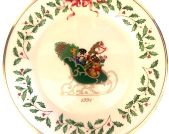 Lenox China Annual Wall Hanging Plate | 1991 1st in Series | Christmas Sleigh