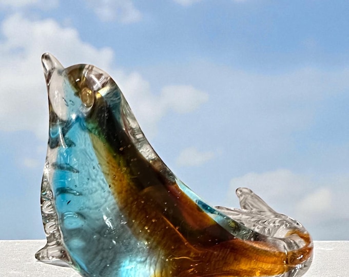 Hand Blown Glass Seal Figurine: Ocean Core Nautical Decor