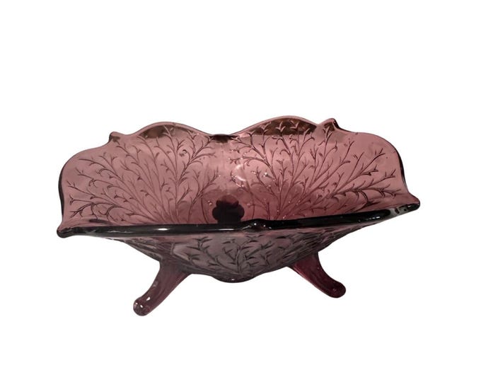Fenton Art Glass Purple Amethyst Bowl Silvertone Wisteria