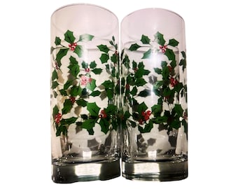 Libbey Christmas Highball Glasses: Holly & Berries - Set of 4