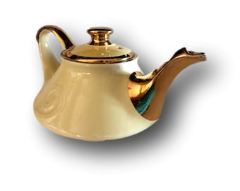 Hand Painted Teapot | Yellow Tea Pot & Creamer | Vintage Yellow and Gold Teapot