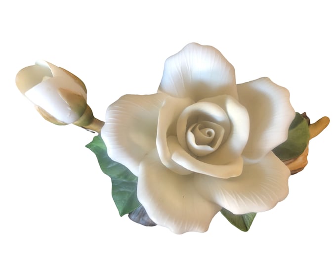 White Porcelain Rose Figurine: Elegant Home Decor Accent
