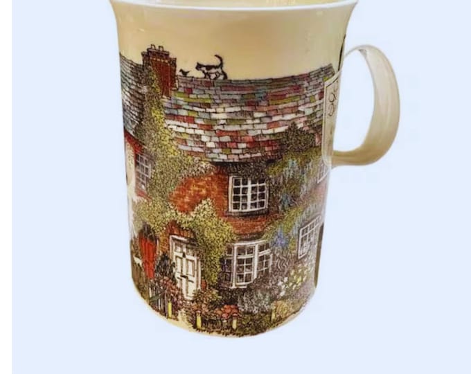 Dunoon Bone China Mug, Cottage Scene Illustration, Sue Scullard Art, English Countryside