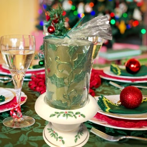 Lenox Christmas Holly China Candle Holder: Holiday Pillar Decor