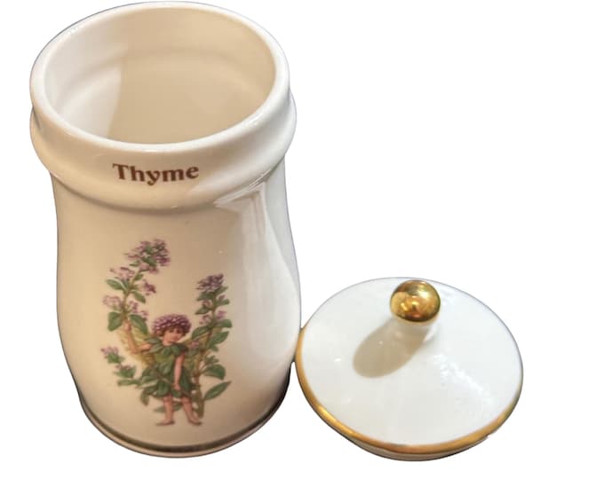 Vintage Flower Fairy Thyme Spice Jar, Ceramic Herb Container 1989 Graham Marketing Co