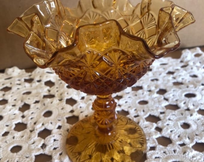 Indiana Glass Amber Glass Candy Dish: Old Virginia Footed Depression Compote