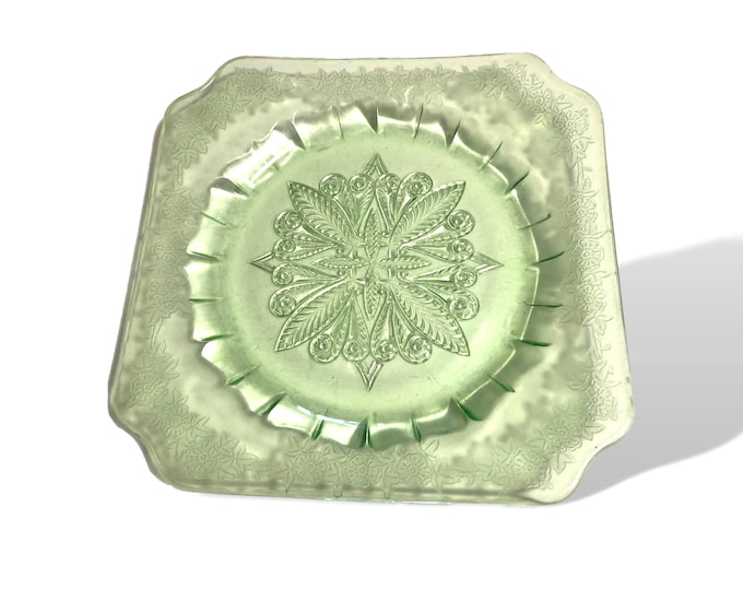 Depression Glass Square Plate | Jeannette Green Vintage Tableware & Home Decor