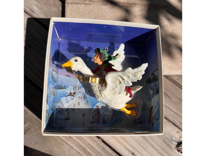 Hallmark Christmas Fantasy Ornament Elf and Flying Goose, Vintage 1981, Holiday Decor