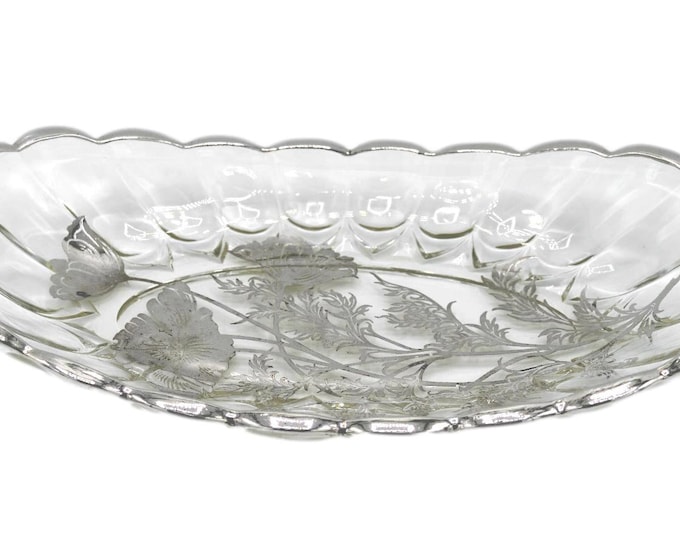 Silver City Flanders Celery Dish | Sterling Overlay Dish Bowl with Poppy Flowers