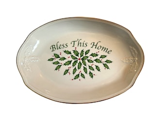Lenox China Holiday Plate "Bless This Home" Christmas Bread Tray