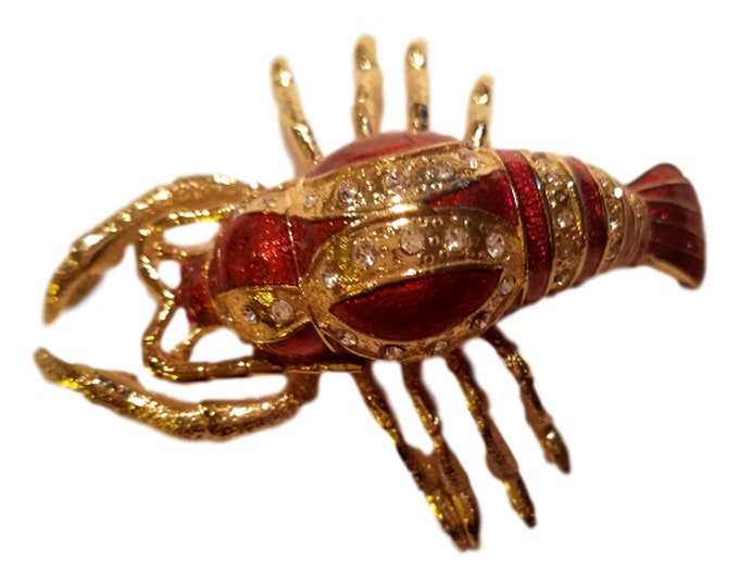 Bejeweled Lobster Trinket Box: Hand Painted Enamel Stash Box