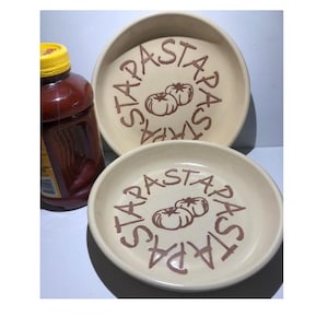 Vintage Stoneware Pasta Bowls - Set of 2 Handmade Tableware, Unique Gift for Food Lovers & Kitchen Decor