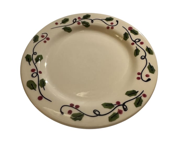 Hartstone Pottery Plate: Hand-Painted Holly Berry Christmas Snack Plate