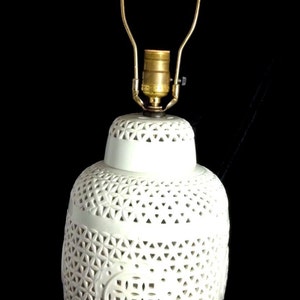 Vintage Hollywood Regency Style white Blanc de Chine Style Pierced Porcelain Table Lamp