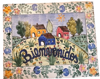 Vintage Housewarming Gift Ceramic Art Tile | Bienvenidos | Welcome Tile | 8 x 6.5 Inches