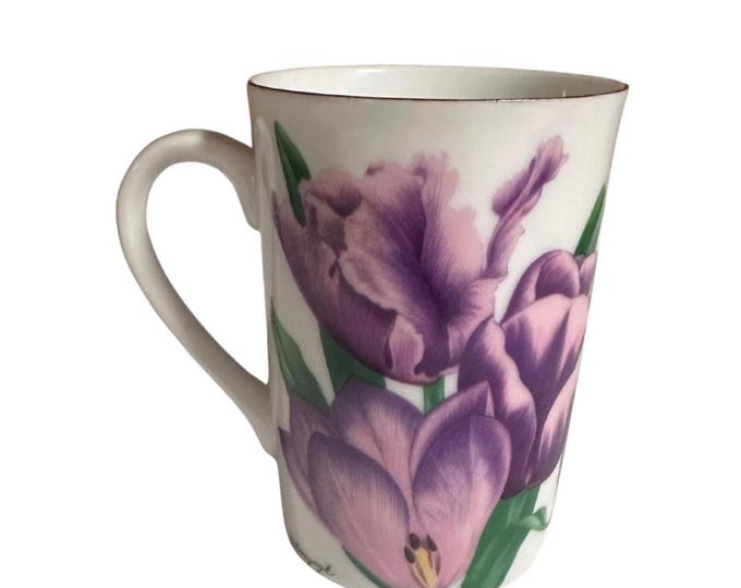 Otagiri Coffee Cup with Purple Tulips  Floral Mug Japan Handcrafted Fine Bone China