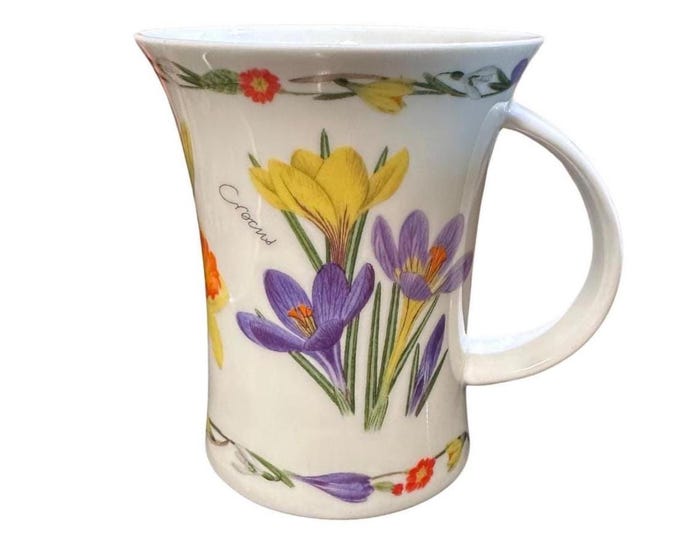 Fine Bone China Dunoon Mug - Made in England - Kathy Pickles White with Flowers Tissington