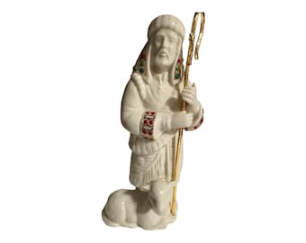 China Holiday Nativity Figurine | Shepherd With Golden Staff Statue for Christmas Decor & Gifts