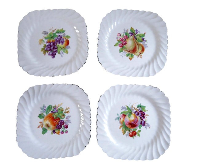 Johnson Brothers Snow White Regency Salad Plates: Fruit Design, Platinum Rim (Set of 4)